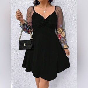 Floral Embroidery Mesh Long Sleeve Dress